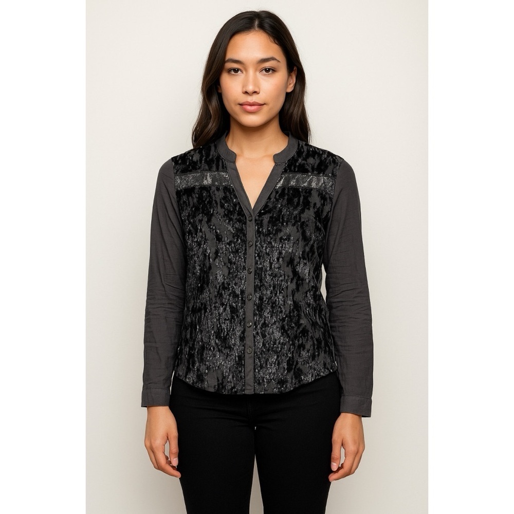 Anthropologie TINY Velvet Silk Floral Burnout Blouse
